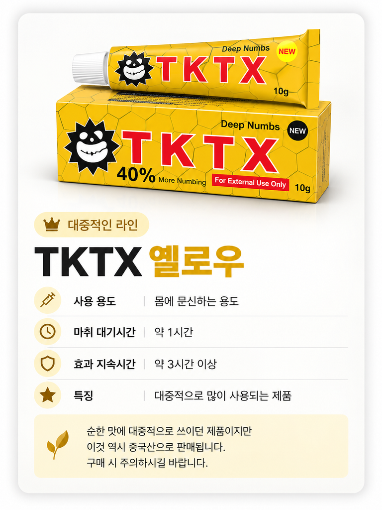 TKTX 옐로우 튜브와 상자 포장 사진